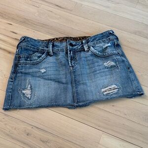 Y2K Express Denim Jean Leopard Bling Detail Mini Skirt-6